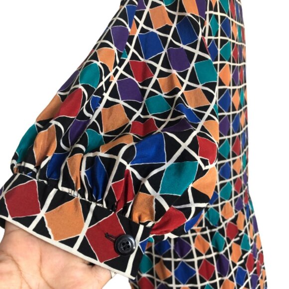 Vintage Charles Bianco 100% midi dress in geometric pattern - Picture 7 of 14